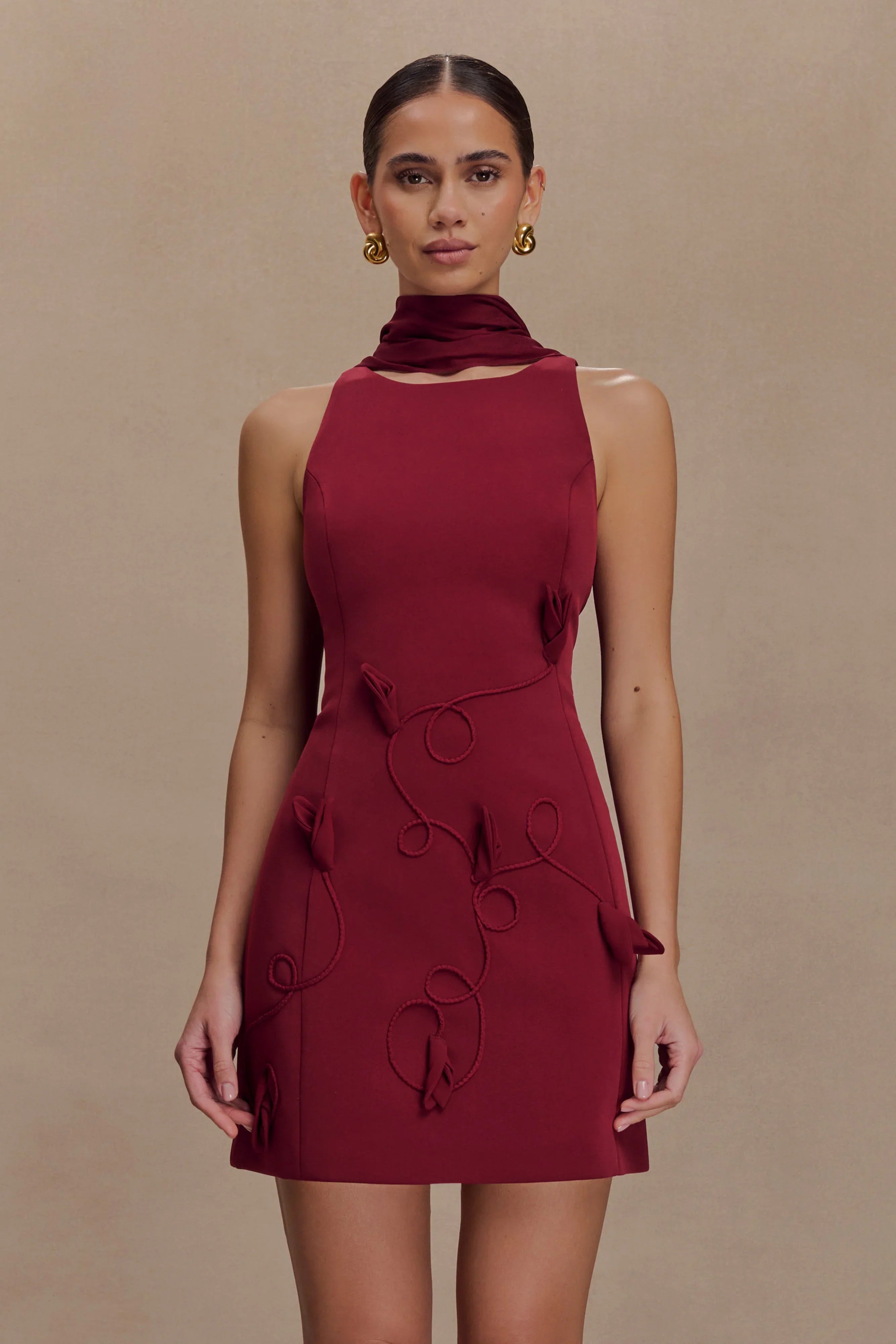 Skyler Suiting Embroidered Mini Dress Wine
