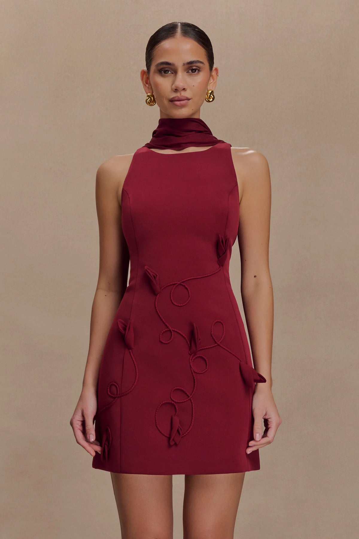 Skyler Suiting Embroidered Mini Dress Wine
