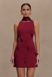 Skyler Suiting Embroidered Mini Dress Wine