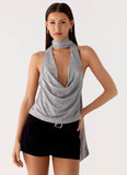 Shining Lights Cowl Top Silver