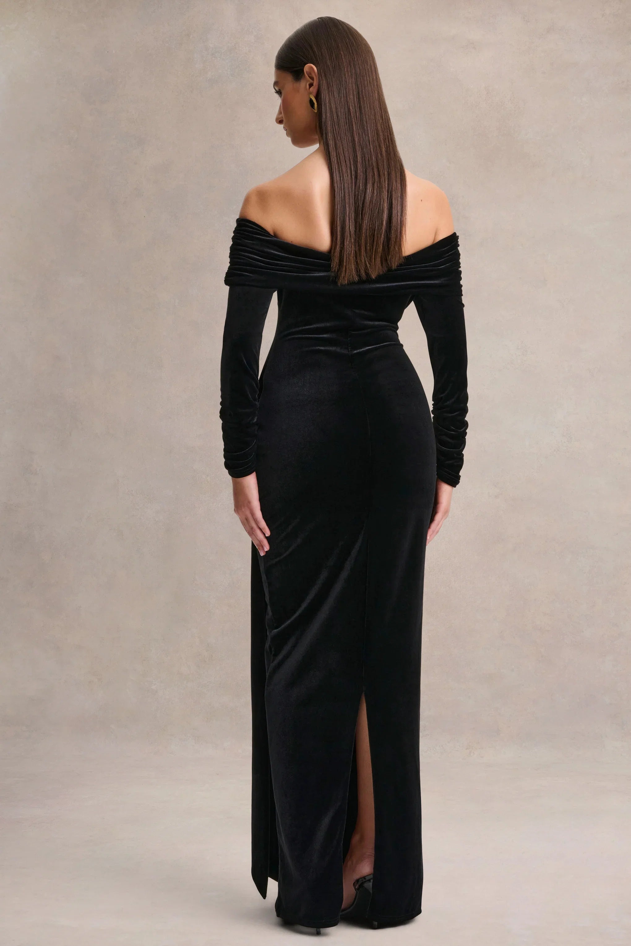 Jessara Black Bardot Neck Maxi Dress With Knot Details