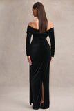 Jessara Black Bardot Neck Maxi Dress With Knot Details