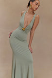 Beck Plunge Maxi Dress With Floral Hardware Basil