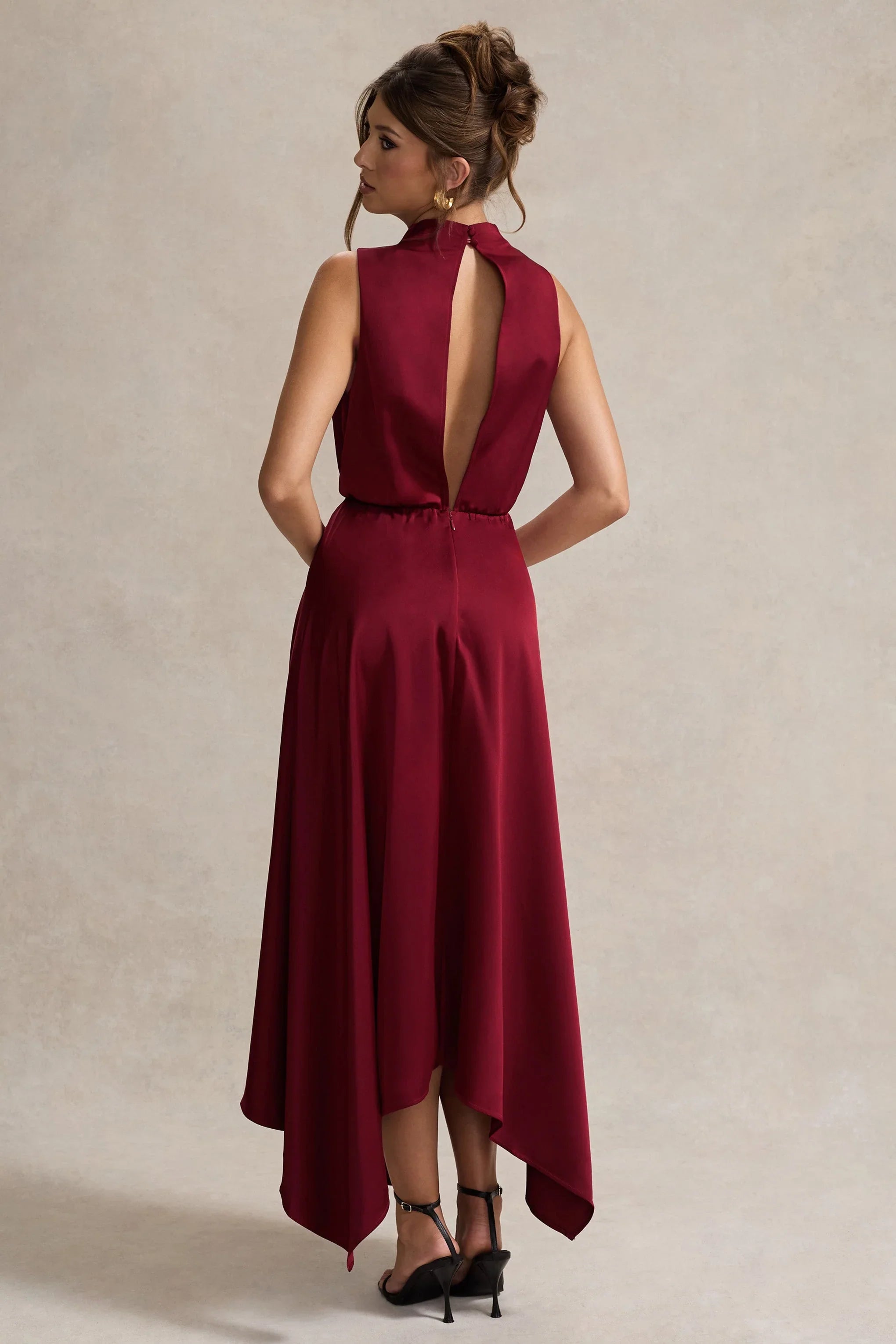 Kerri Berry Satin Cowl Neck Maxi Dress