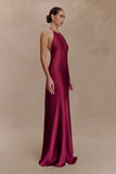 Bella Satin Halter Maxi Dress Mahogany