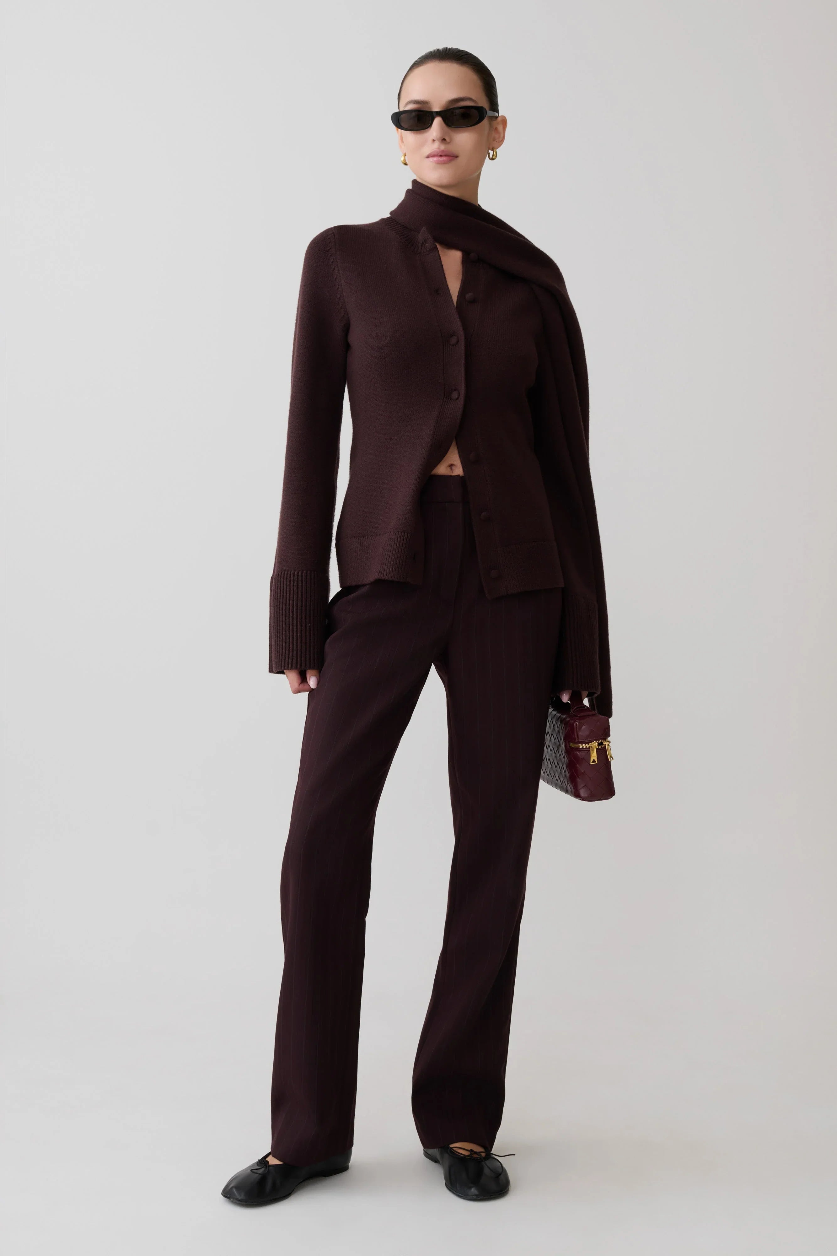 Lara Knit Cardigan With Scarf Chocolate