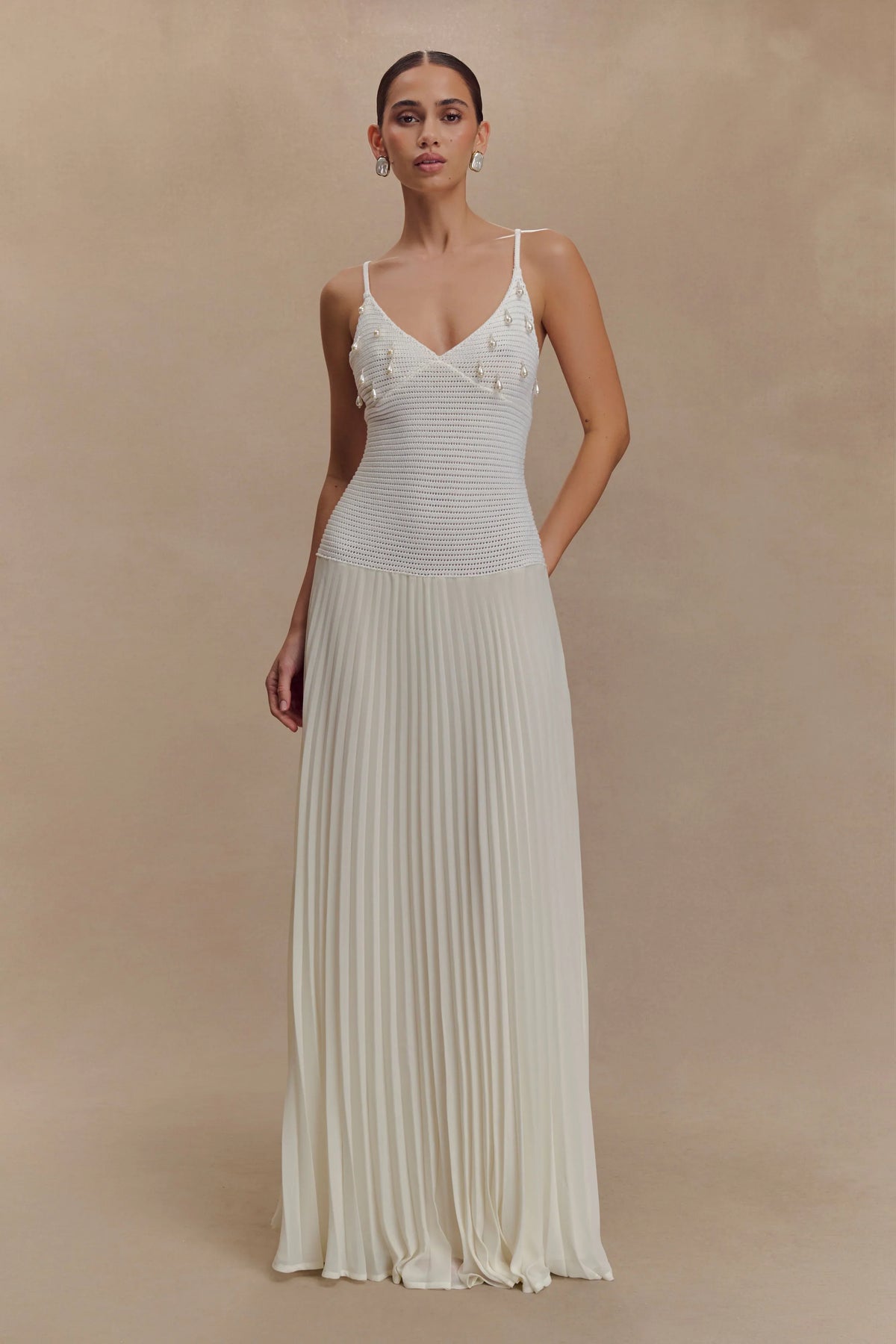 Catherine Crochet Pearl Maxi Dress White