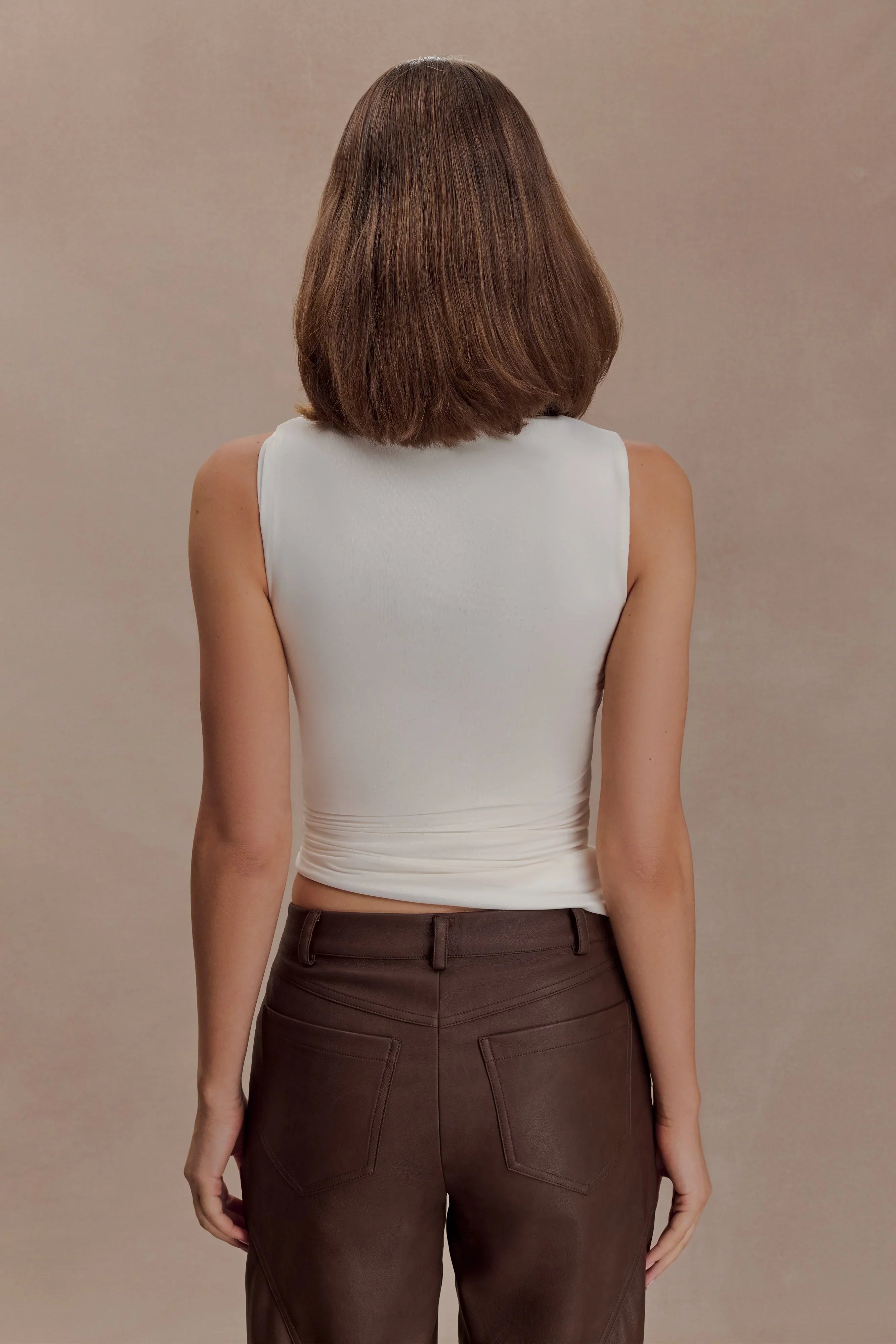 Amia Slinky Sleeveless Top With Hardware Ivory