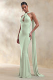 Rhoda Mint Twist Halter Neck Cape Maxi Dress