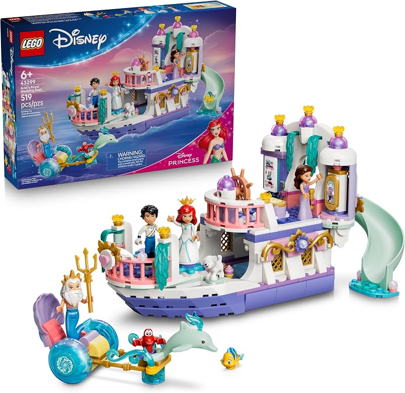 LEGO Disney Princess Ariels Royal Wedding Boat 43299 Building Toys for Girls Boys Ages 6 The Little Mermaid Movie Character Figures Fun Activity for Kids 519 pieces