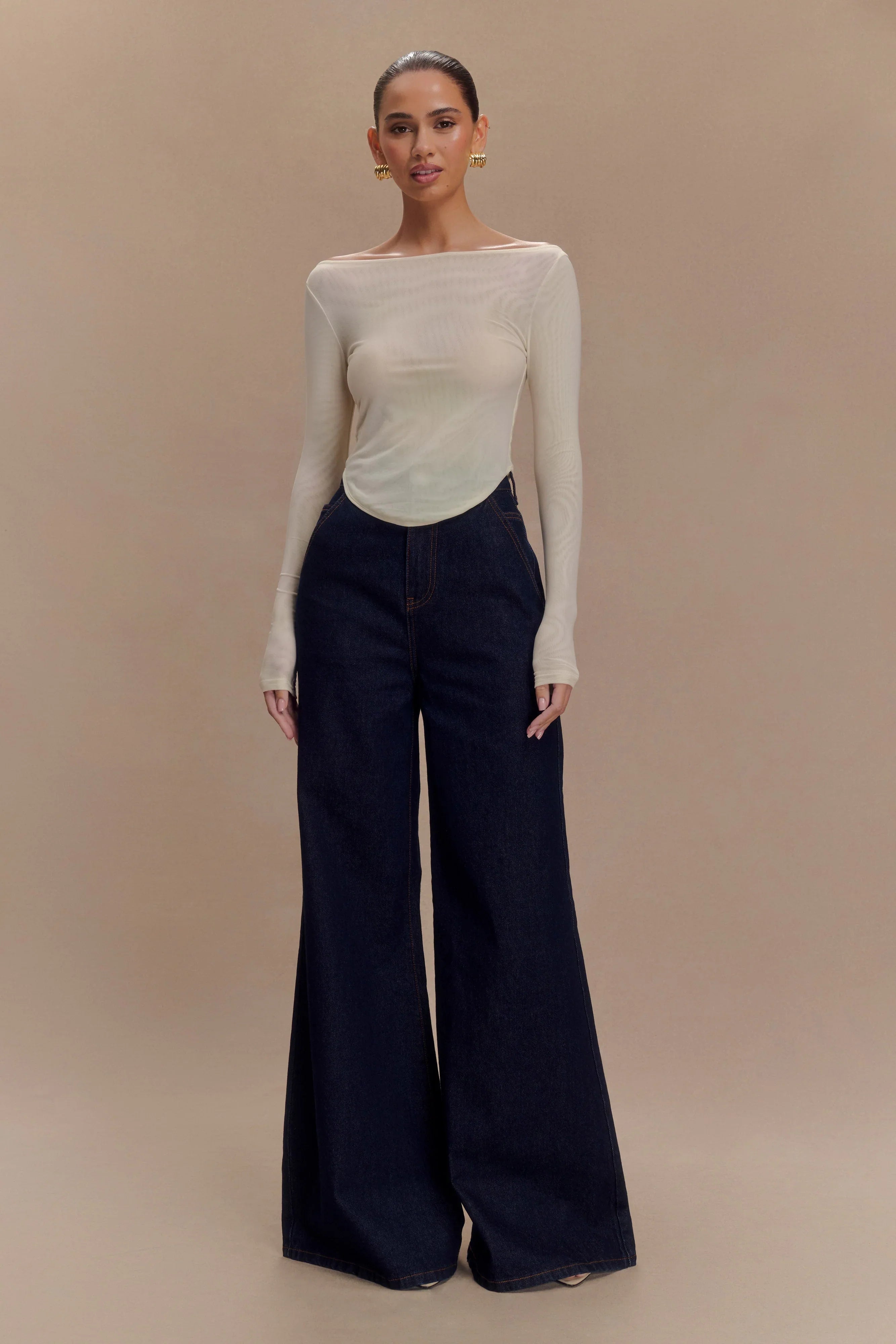 Jen Wide Leg Flare Denim Jeans Indigo Blue