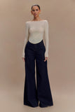 Jen Wide Leg Flare Denim Jeans Indigo Blue