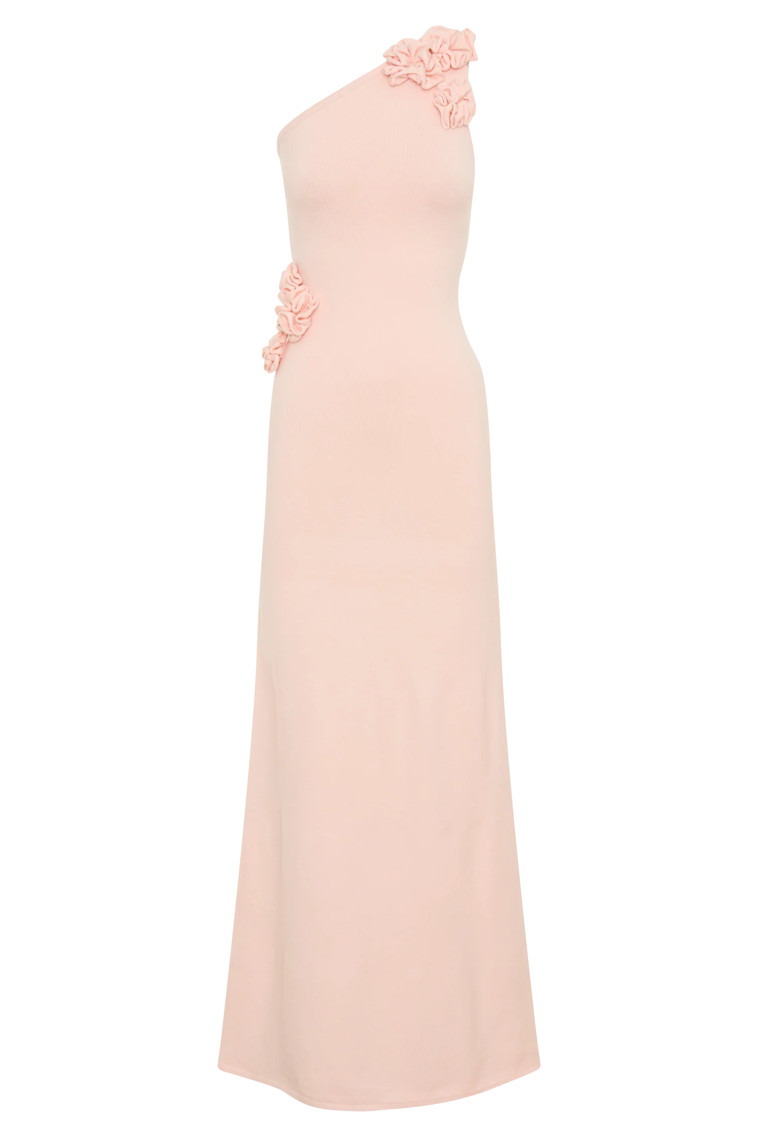 Paloma One Shoulder Knit Maxi Dress With Flowers Baby Pink