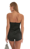 Satin Strapless Romper in Black