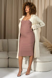 Shiloh Warm Taupe Strappy Split Maternity Midi Dress