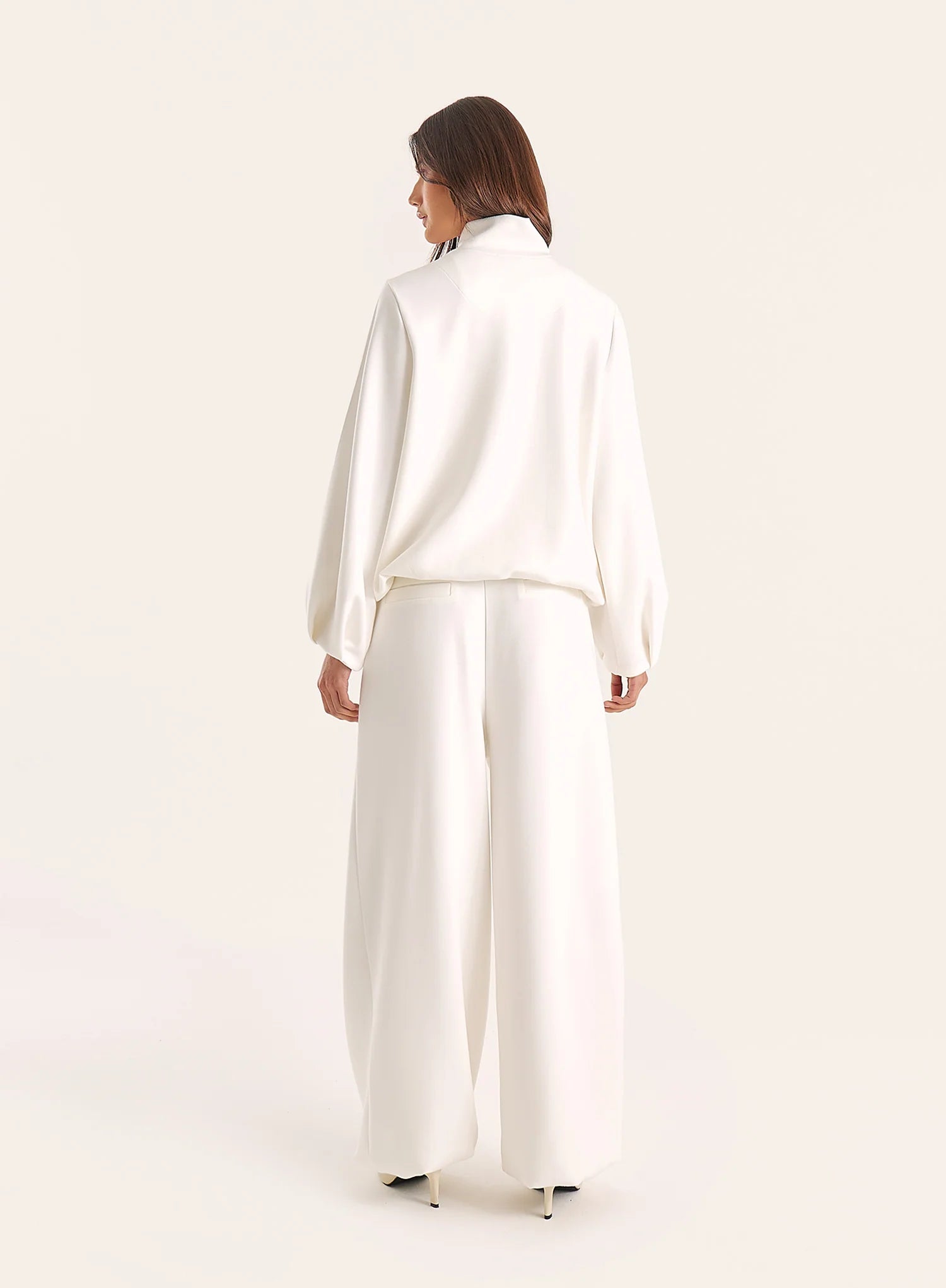 Cream Modal Funnel Neck Quarter Zip Sweatshirt