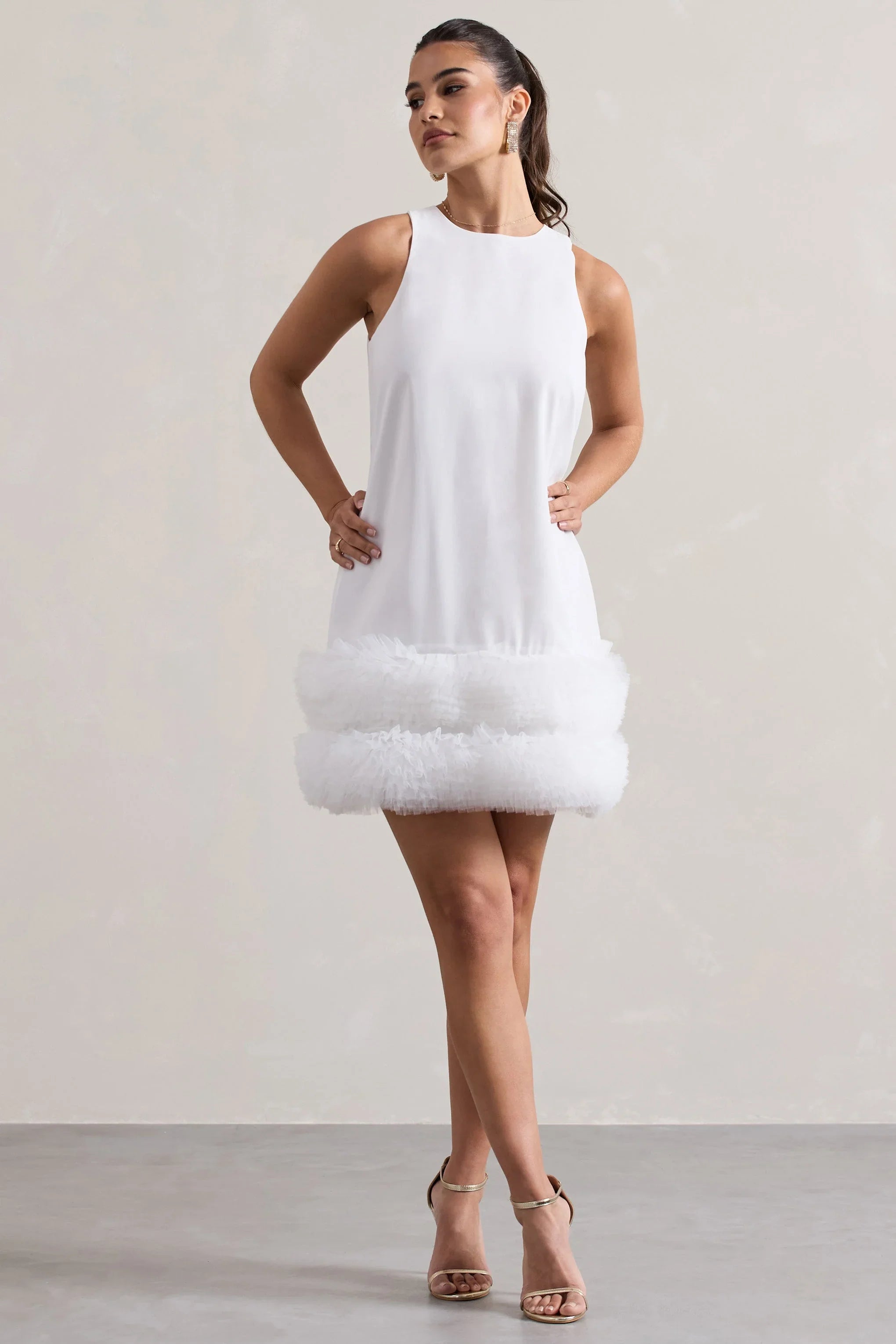 Raise A Glass White A Line Mini Dress With Tulle Hem