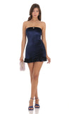 Velvet Strapless Ruffle Dress in Navy