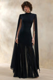 Chantelle Black High Neck Maxi Dress With Drop Waist And Cape Sleeves