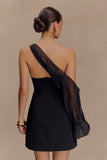 Effie Organza One Sleeve Mini Dress Black