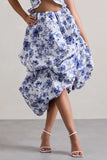 Make Waves Floral Print Volume High Low Midi Skirt