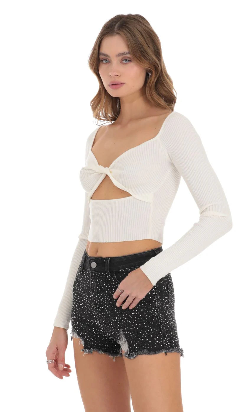 Ribbed Cutout Top in White