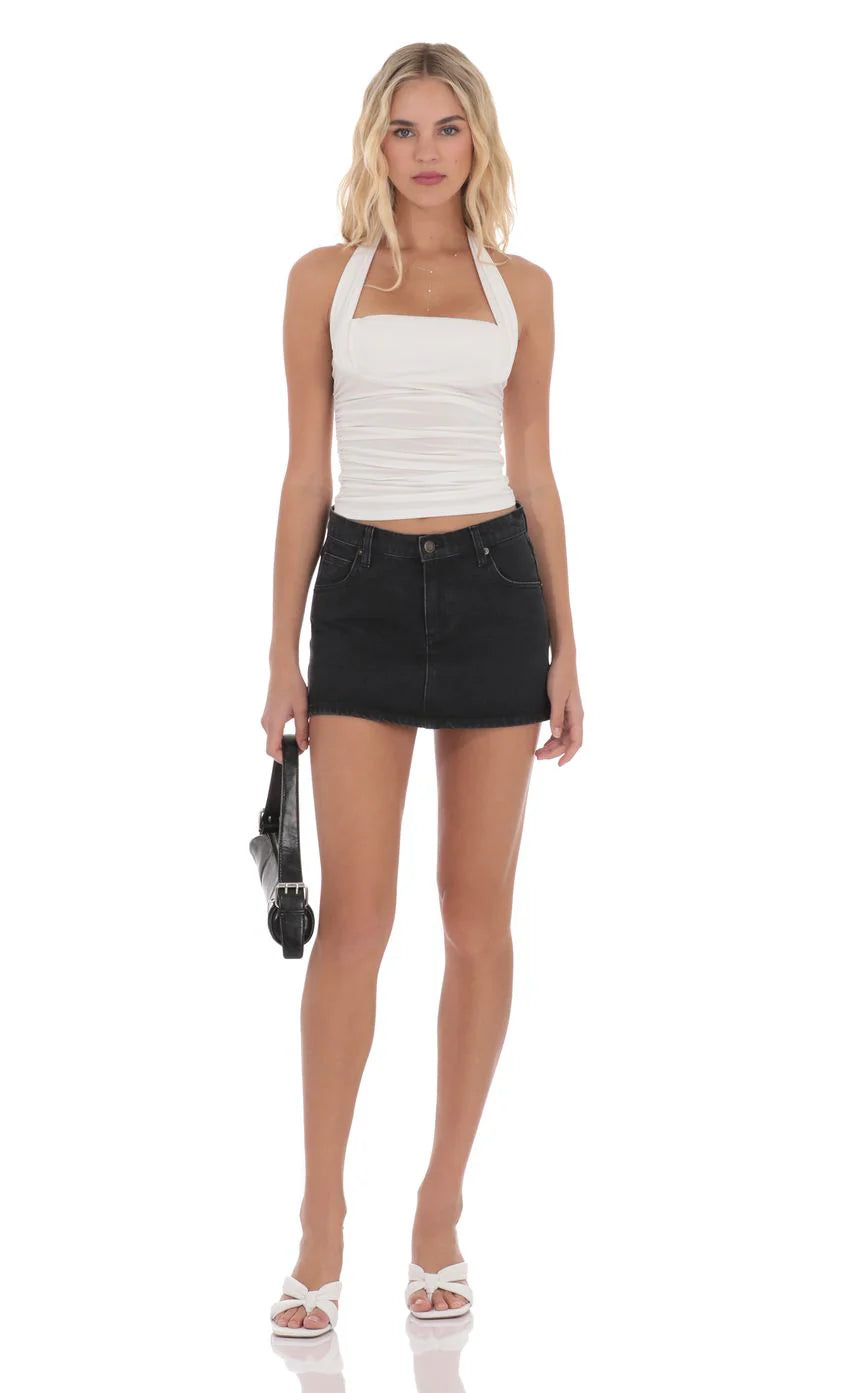 Low Rise Denim Mini Skirt in Black