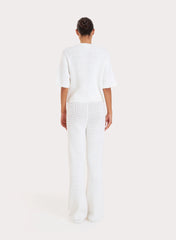 White Crochet Button Crop Shirt