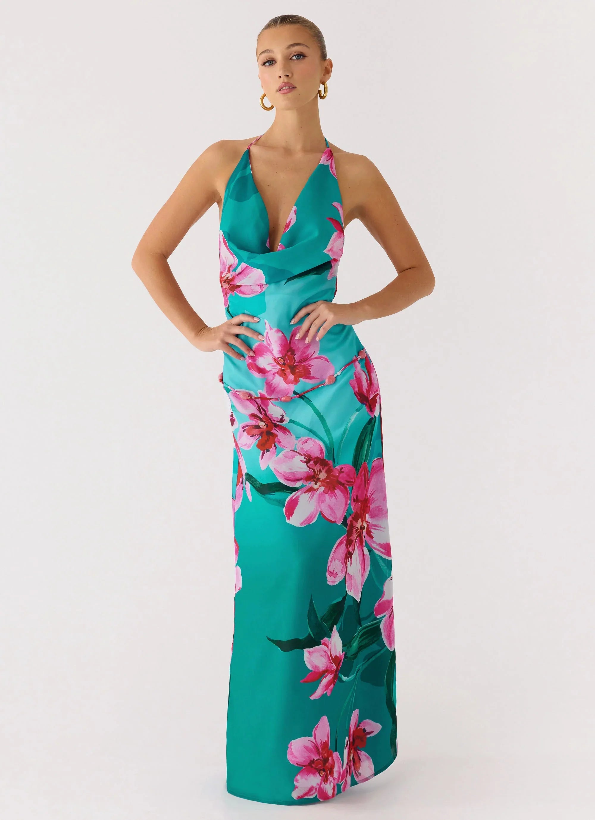 Yoon Beaded Cowl Maxi Dress Petal Reef