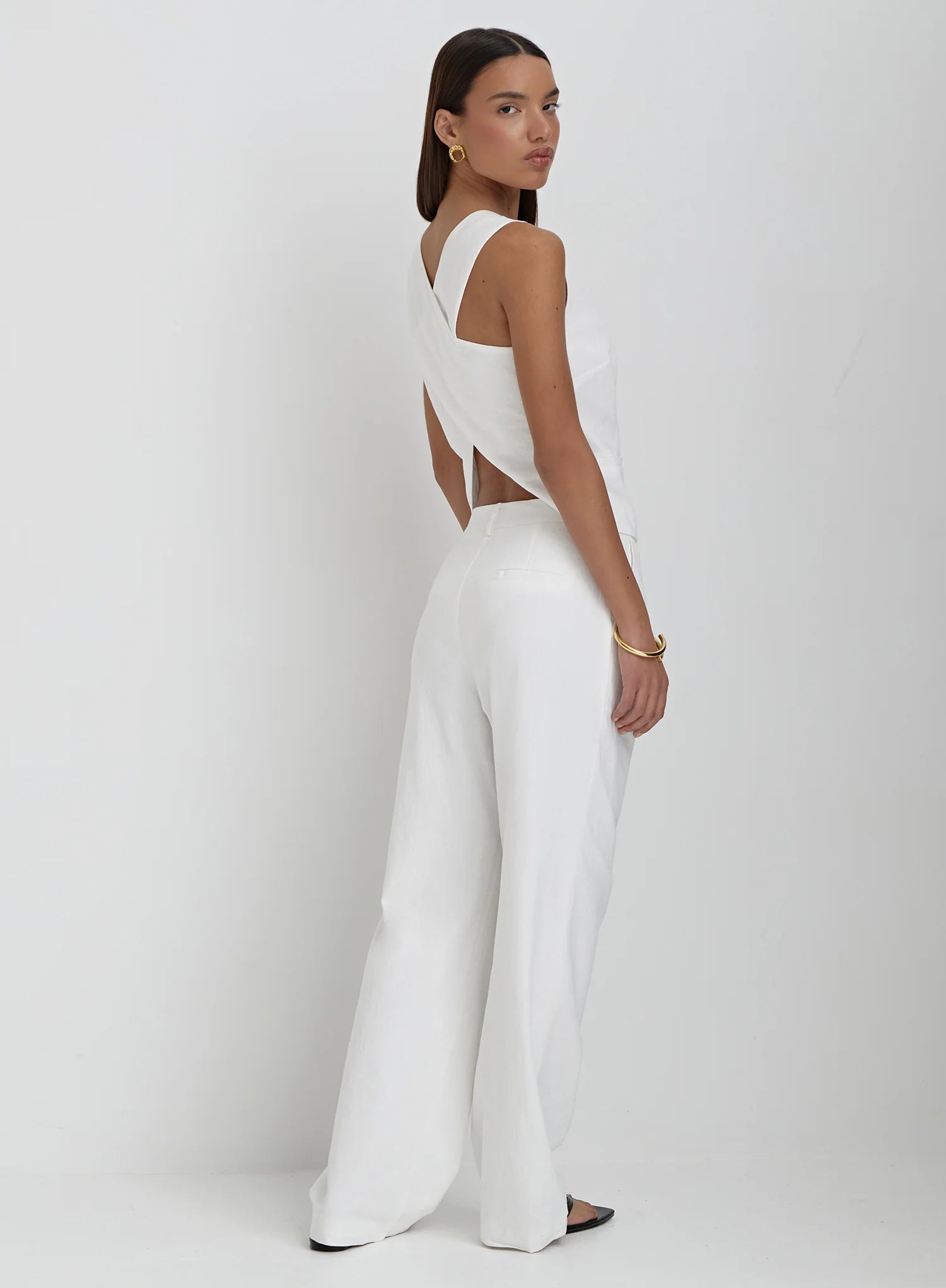 White Linen Cross Back Waistcoat