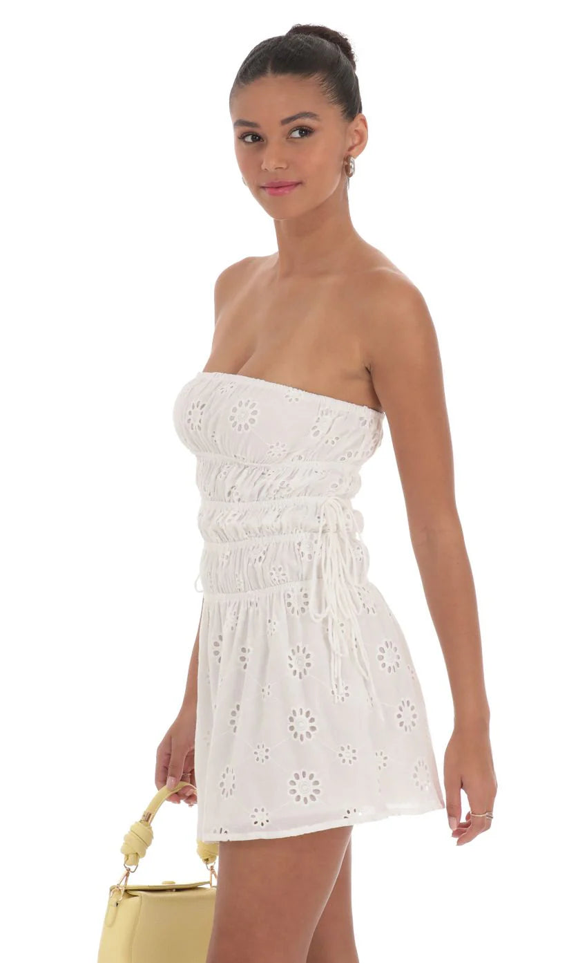 Strapless Eyelet Dress in White