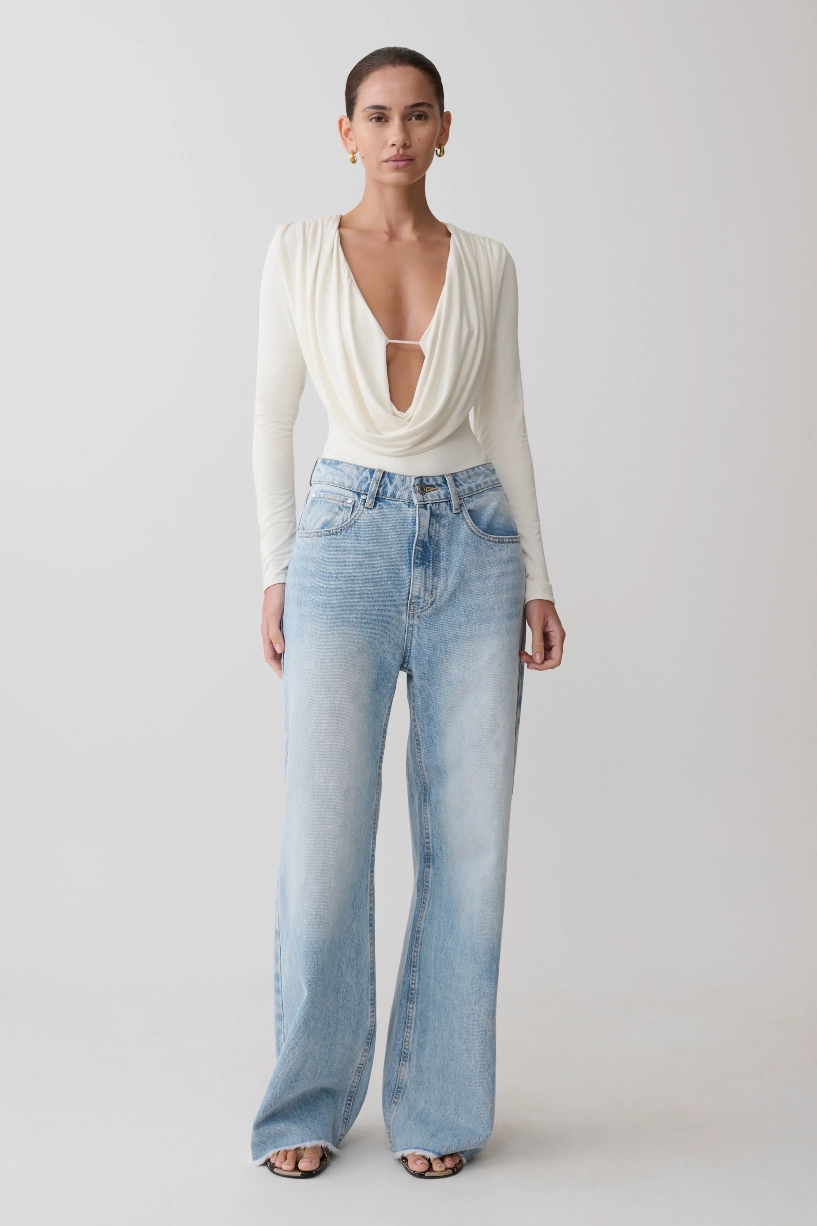 Ren Cowl Long Sleeve Slinky Bodysuit Ivory