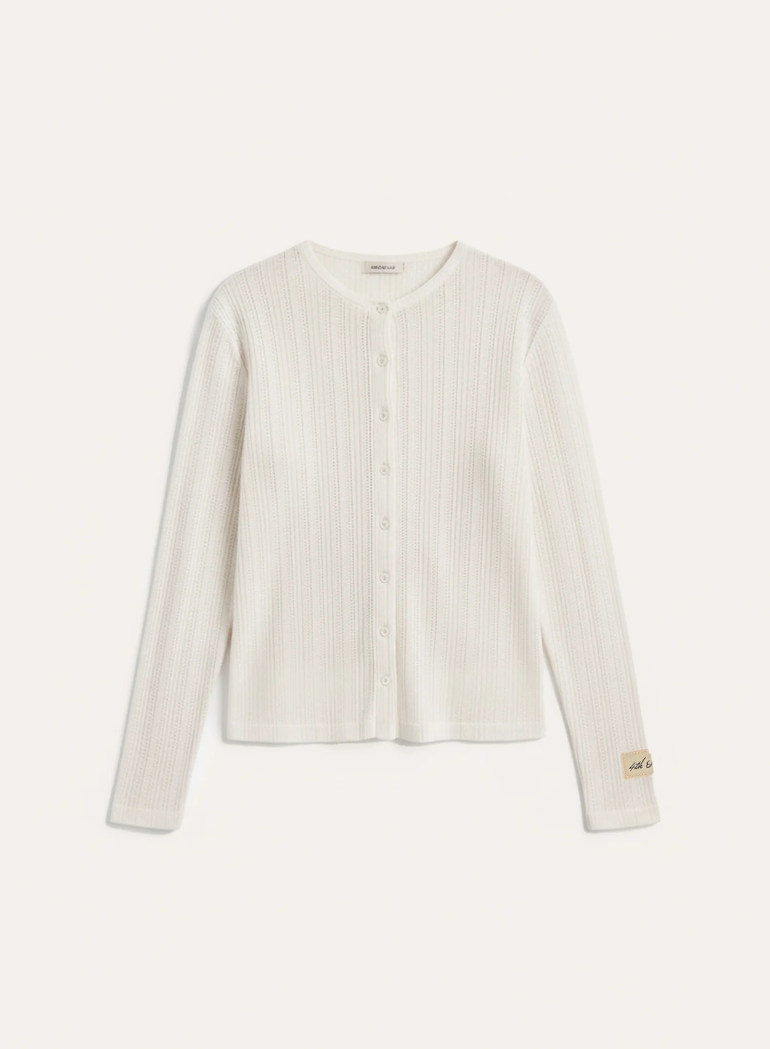 Ecru Pointelle Long Sleeve Buttoned Top