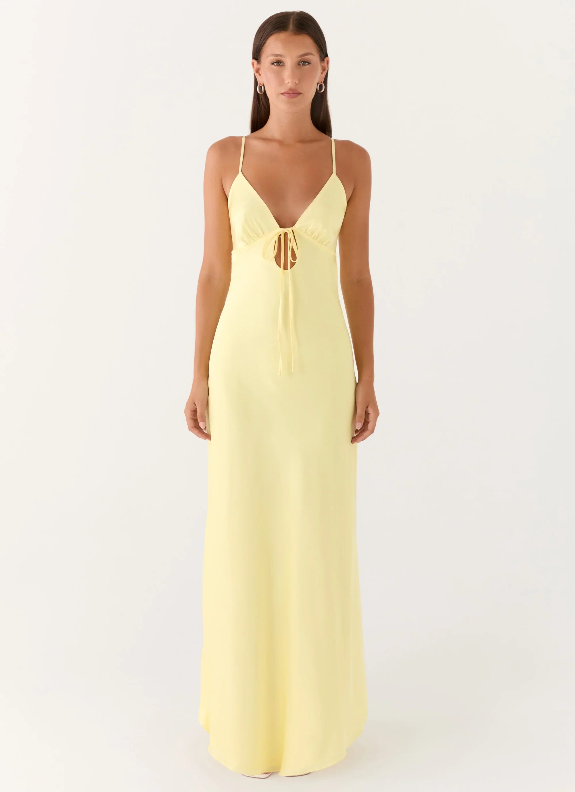 Flora Satin Maxi Dress Lemon