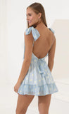 Shoulder Ties Open Back Dress in Blue Daisy