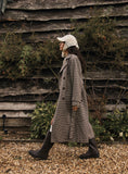Brown Checked Belted Wool Blend Trench Coat