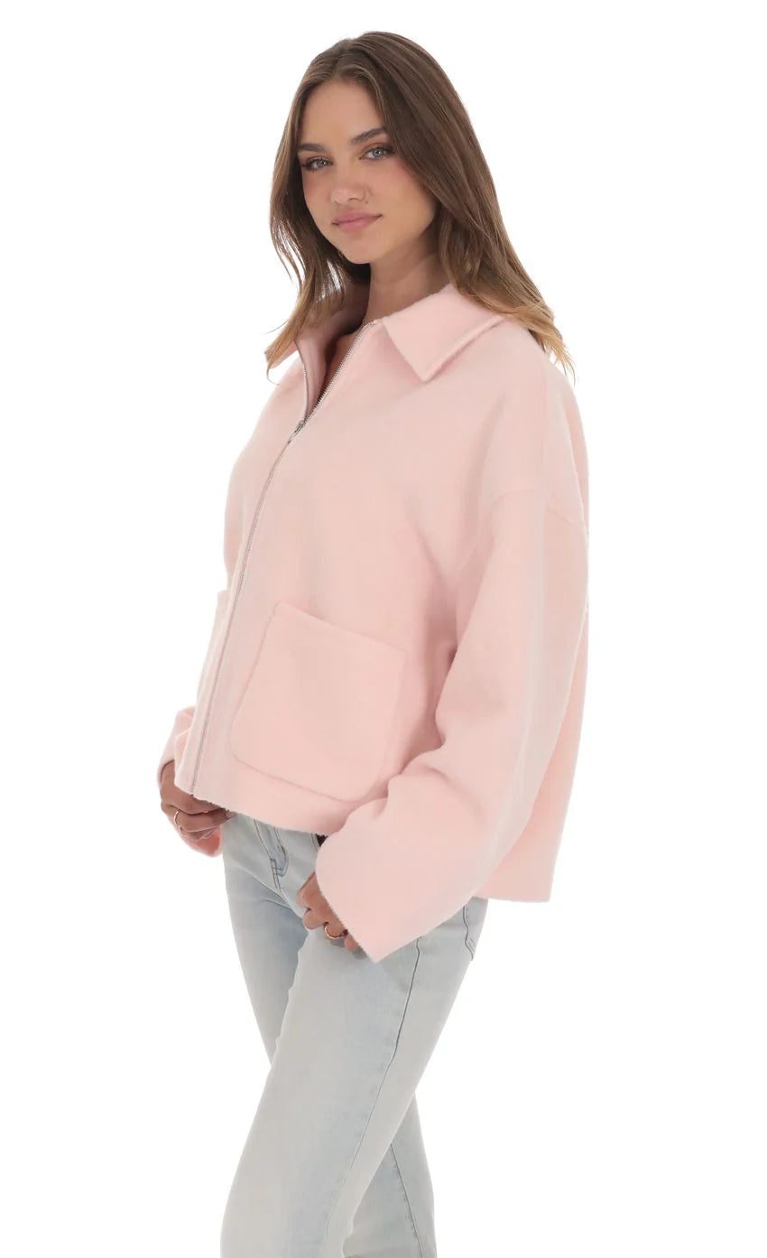 Fuzzy Zip Up Jacket in Pink