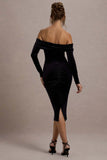 Compliment Black Velvet Bardot Midi Dress