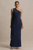 Adelina Navy One Shoulder Maxi Dress With Drape