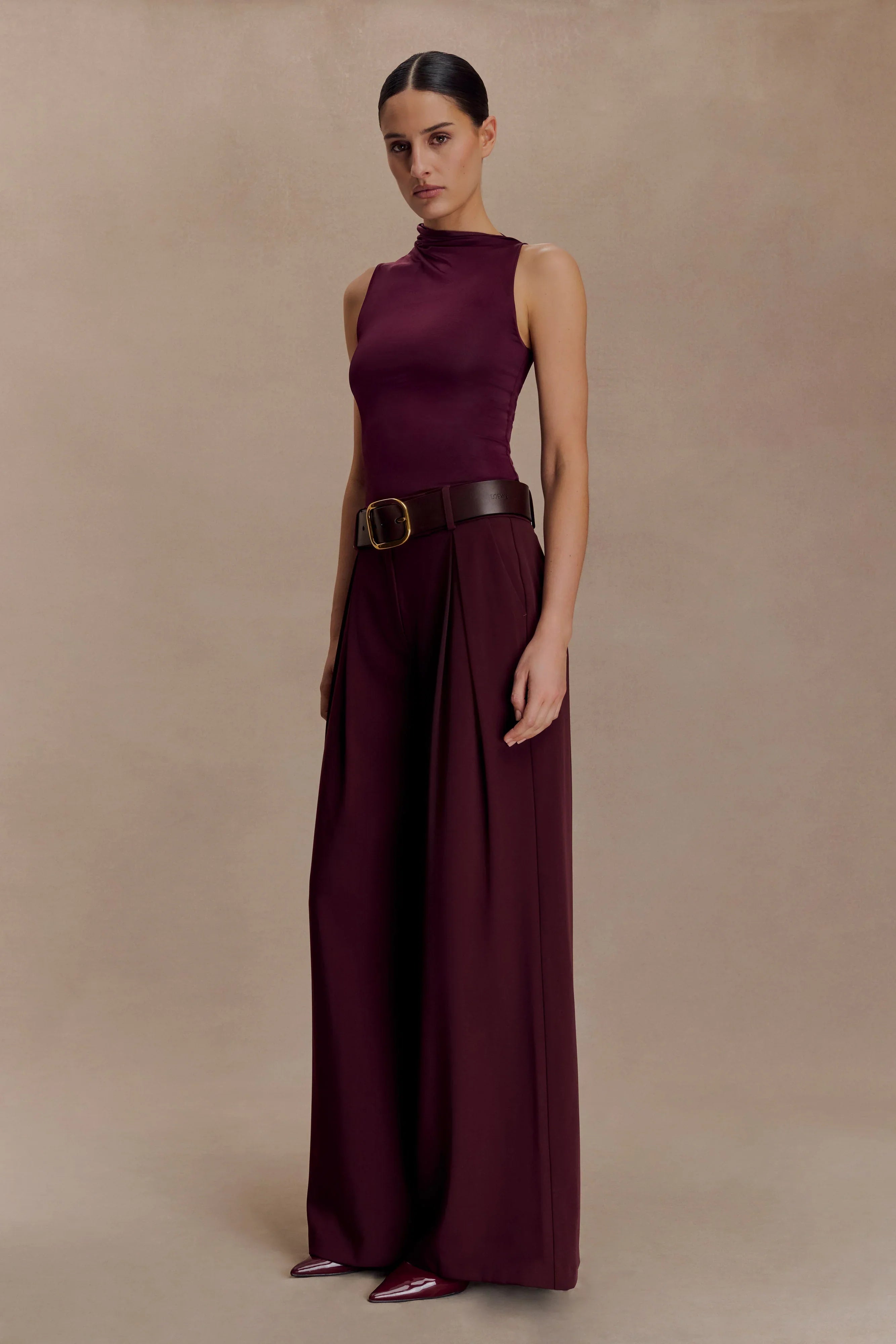 Hadleigh Sleeveless Slinky Top Burgundy