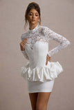 Antheia White Lace Long Sleeve Peplum Mini Dress