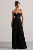Lorelai Black Corset Plisse Wide Leg Jumpsuit