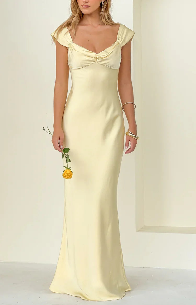 Jacky Yellow Satin Maxi Dress