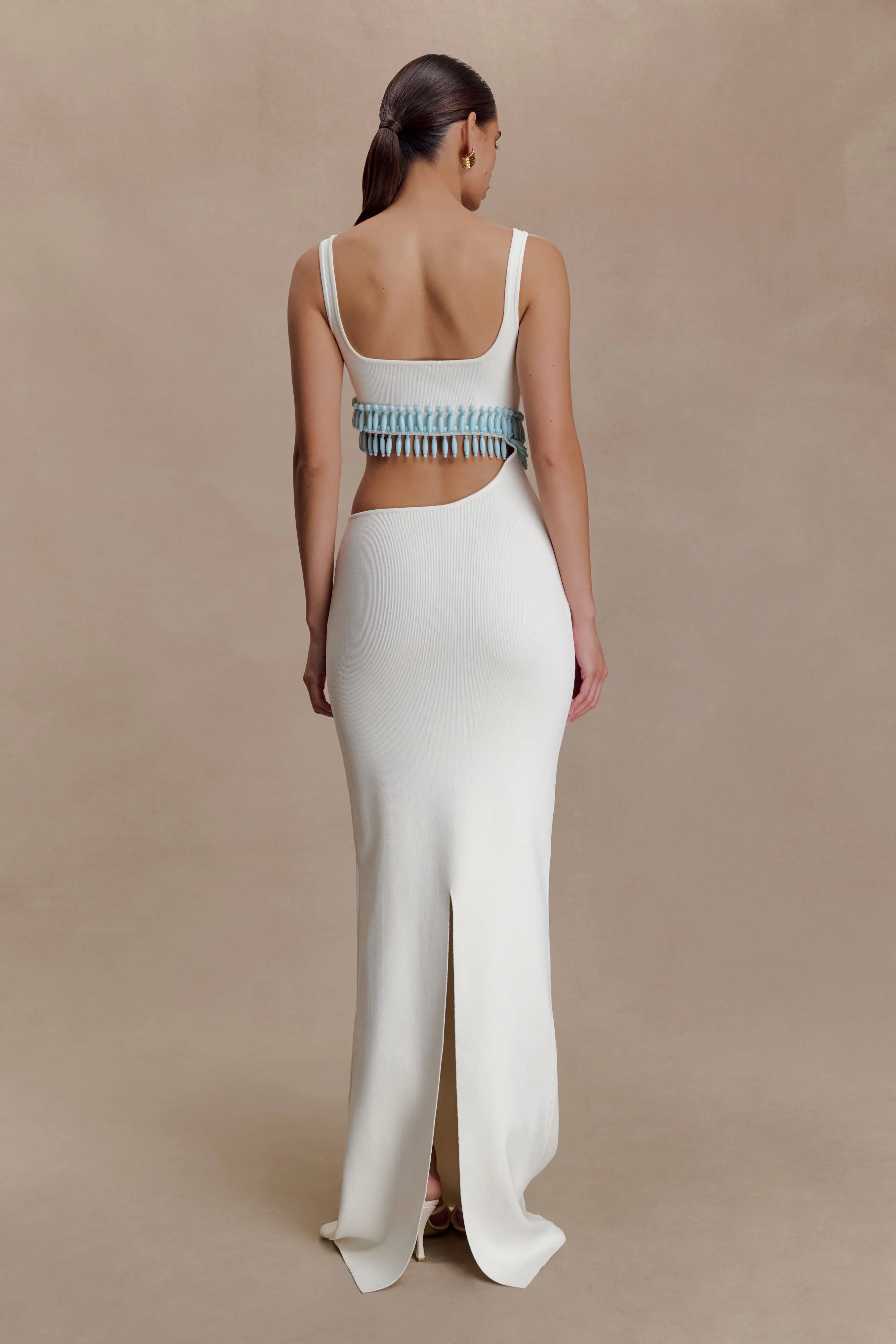 Ruvic Knit Maxi Beaded Dress White