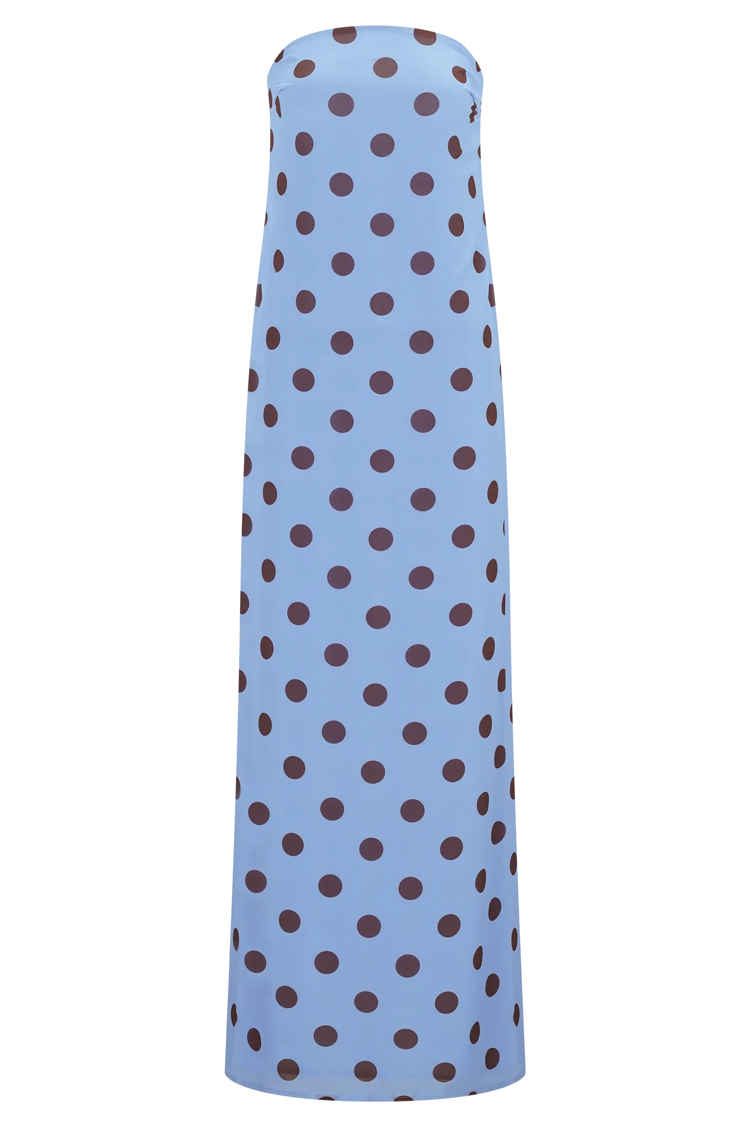 Amaya Strapless Chiffon Maxi Dress Blue Polka Dot