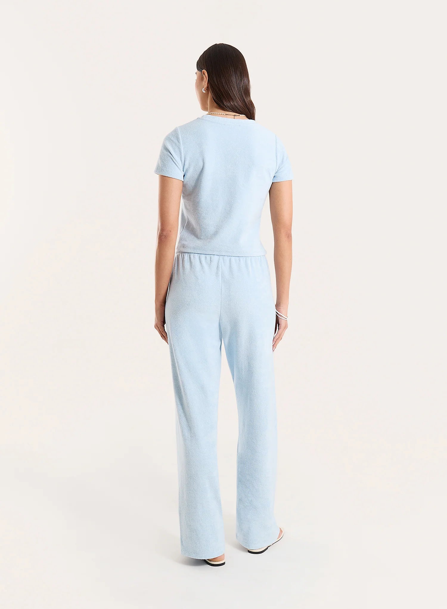 Light Blue Towelling Straight Leg Trousers