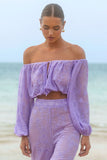 Fabienne Lilac Broidery Bardot Puff Sleeve Top