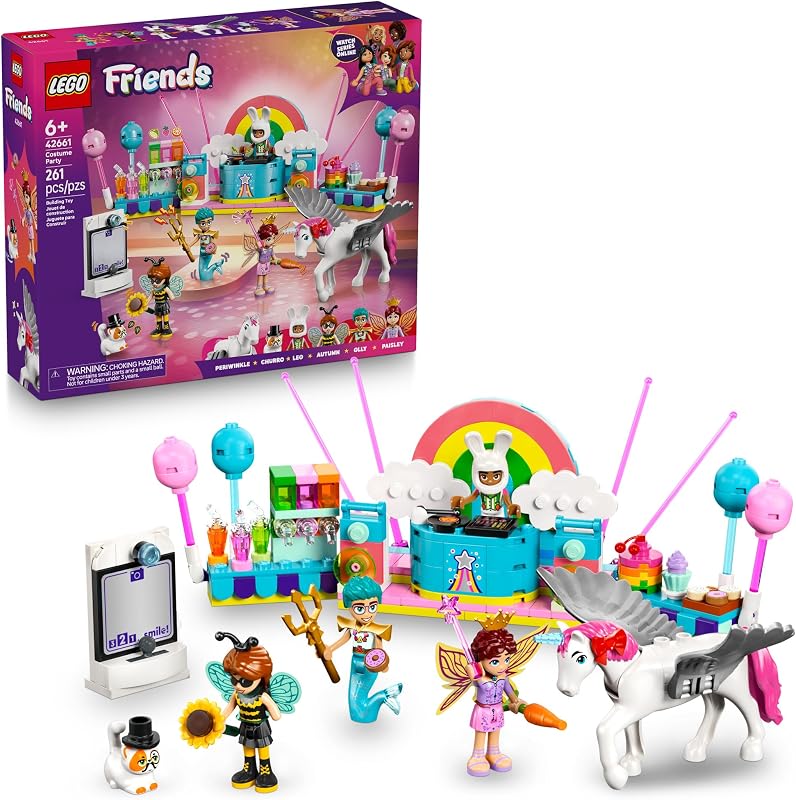 LEGO Friends Costume Party with Unicorn Fairy Pretend Play Building Toy Interactive Storytelling Playset with Cat and Unicorn Toys Creative Birthday Gift Idea for Girls Boys 6 42661