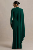 Always Bottle Green High Neck Maxi Dress With Cape Sleeve Detail