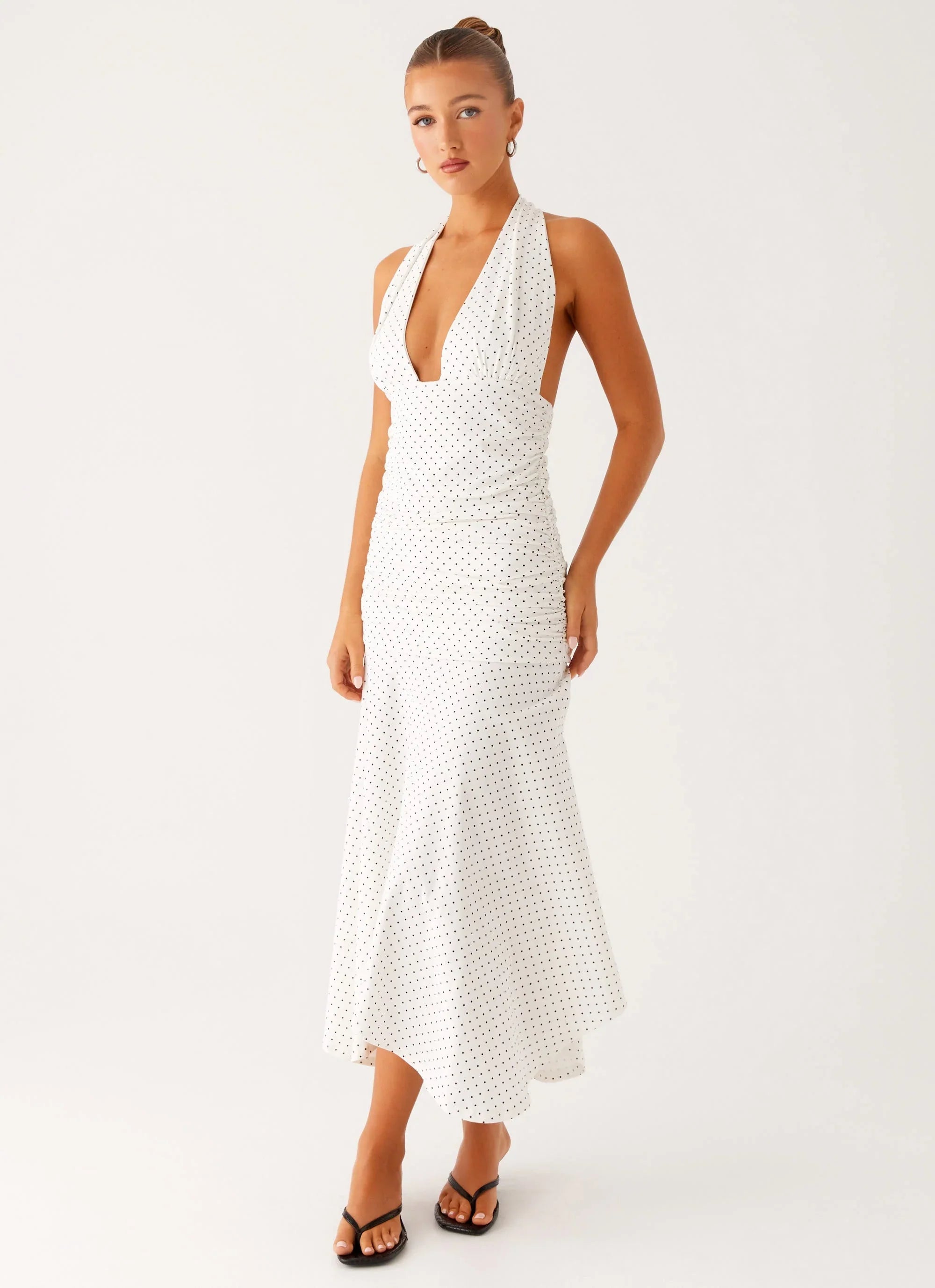 Grettana Halter Neck Midi Dress White Polka Dot